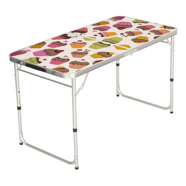 Cupcake Pattern, Muffin Pattern, Chocolate, Hearts Beer Pong Table (Angled)