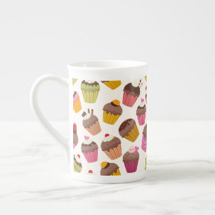 Cupcake Pattern, Muffin Pattern, Chocolate, Hearts Bone China Mug
