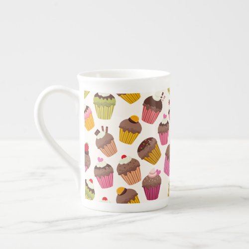 Cupcake Pattern Muffin Pattern Chocolate Hearts Bone China Mug