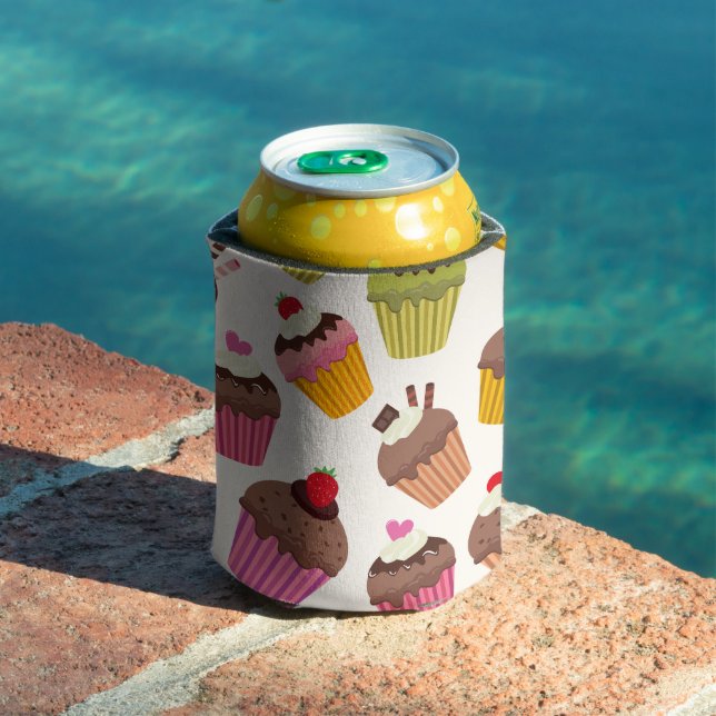 Cupcake Pattern, Muffin Pattern, Chocolate, Hearts Can Cooler (In Situ Pool)