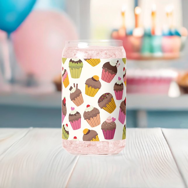 Cupcake Pattern, Muffin Pattern, Chocolate, Hearts Can Glass (Insitu (Baby Shower))