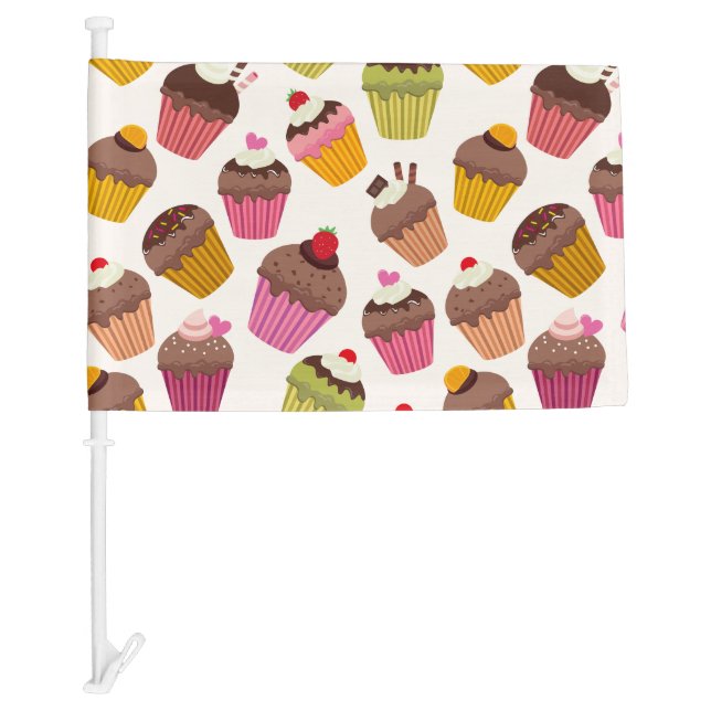Cupcake Pattern, Muffin Pattern, Chocolate, Hearts Car Flag (Front)