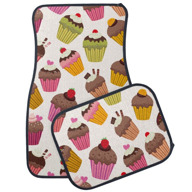 Cupcake Pattern, Muffin Pattern, Chocolate, Hearts Car Floor Mat (Set)