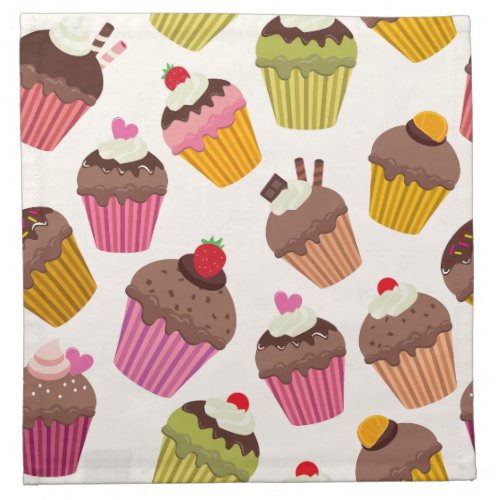 Cupcake Pattern Muffin Pattern Chocolate Hearts Cloth Napkin