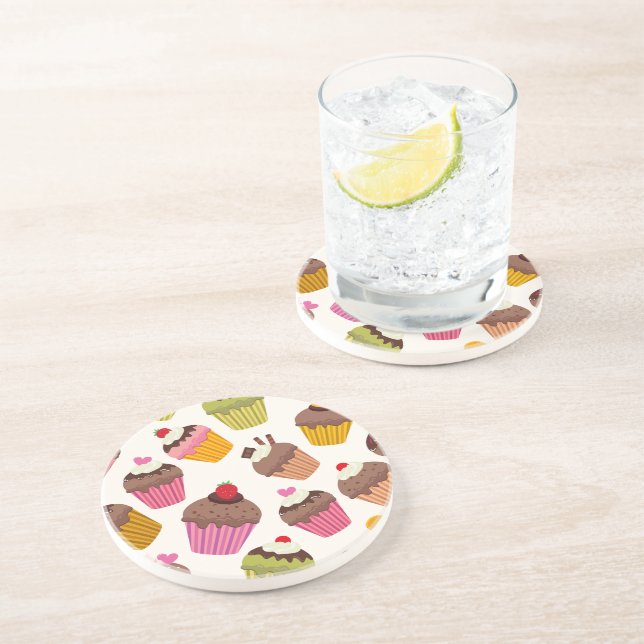Cupcake Pattern, Muffin Pattern, Chocolate, Hearts Coaster (Side)