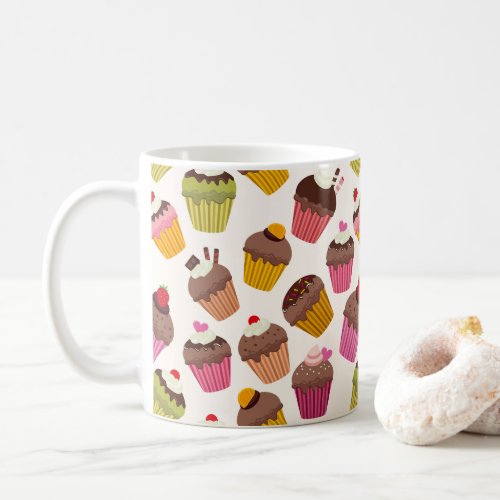 Cupcake Pattern Muffin Pattern Chocolate Hearts Coffee Mug