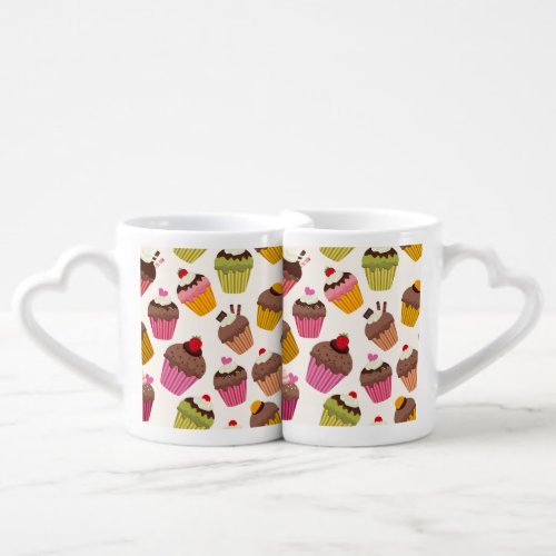 Cupcake Pattern Muffin Pattern Chocolate Hearts Coffee Mug Set