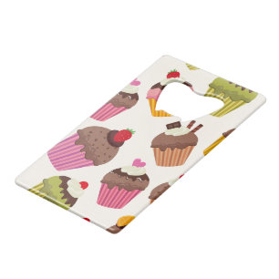 Cupcake Pattern, Muffin Pattern, Chocolate, Hearts Credit Card Bottle Opener