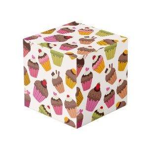 Cupcake Pattern, Muffin Pattern, Chocolate, Hearts Cube