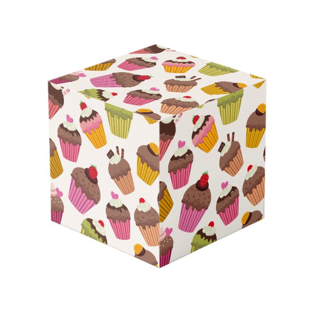 Cupcake Pattern, Muffin Pattern, Chocolate, Hearts Cube (Front Angled)