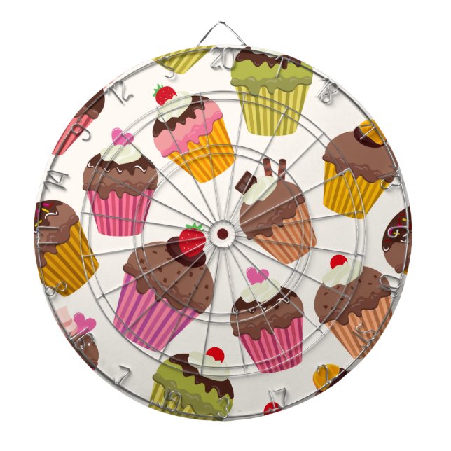 Cupcake Pattern, Muffin Pattern, Chocolate, Hearts Dart Board (Front)
