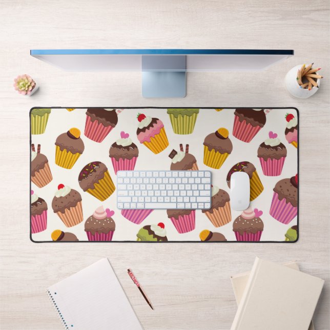 Cupcake Pattern, Muffin Pattern, Chocolate, Hearts Desk Mat (Office 1)