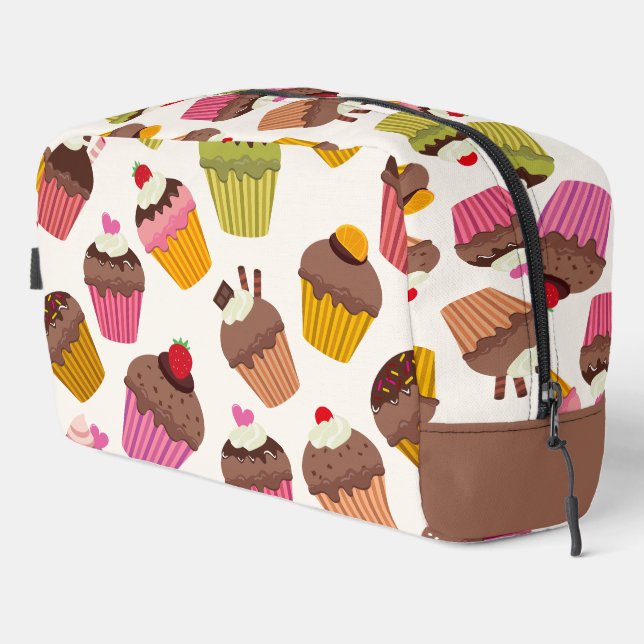 Cupcake Pattern, Muffin Pattern, Chocolate, Hearts Dopp Kit (Right Corner)