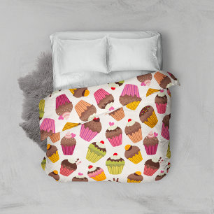 Cupcake Pattern, Muffin Pattern, Chocolate, Hearts Duvet Cover