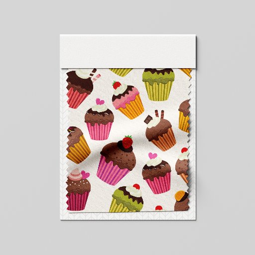 Cupcake Pattern, Muffin Pattern, Chocolate, Hearts Fabric