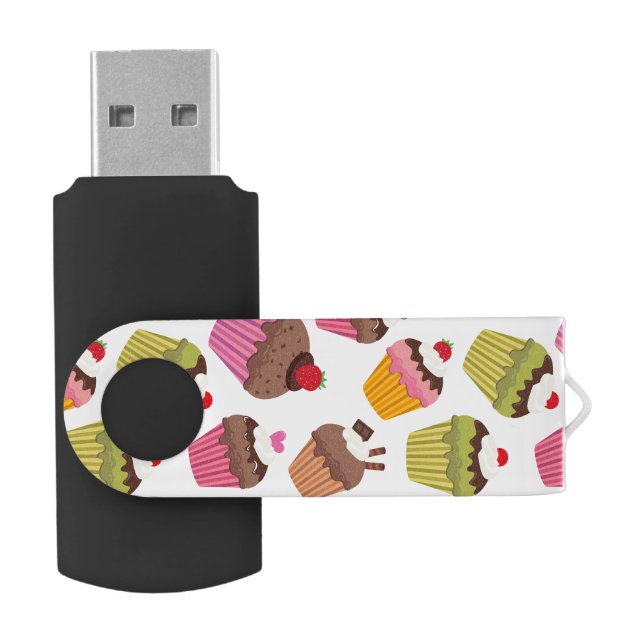 Cupcake Pattern, Muffin Pattern, Chocolate, Hearts Flash Drive (Opened)