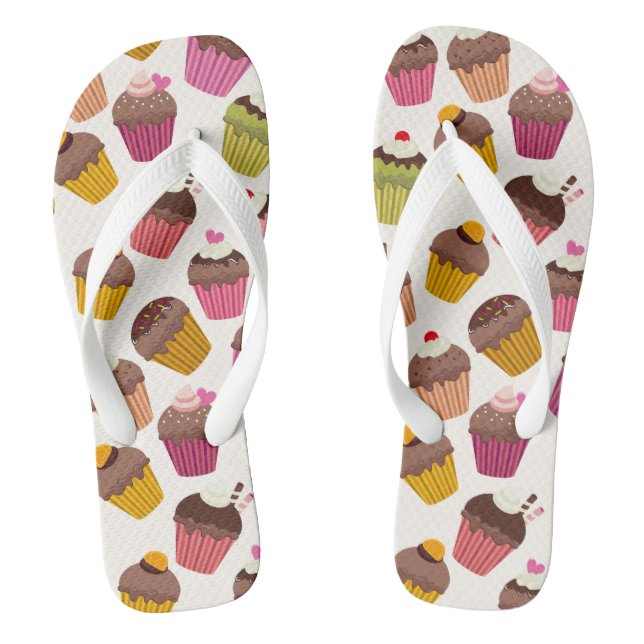 Cupcake Pattern, Muffin Pattern, Chocolate, Hearts Flip Flops (Footbed)