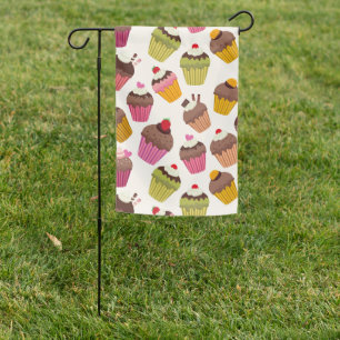 Cupcake Pattern, Muffin Pattern, Chocolate, Hearts Garden Flag