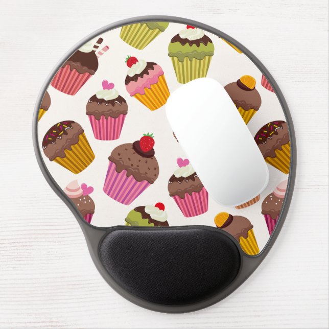 Cupcake Pattern, Muffin Pattern, Chocolate, Hearts Gel Mouse Pad (Left Side)