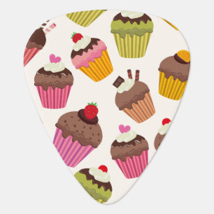 Cupcake Pattern, Muffin Pattern, Chocolate, Hearts Guitar Pick