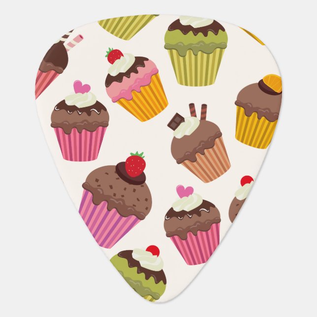 Cupcake Pattern, Muffin Pattern, Chocolate, Hearts Guitar Pick (Front)