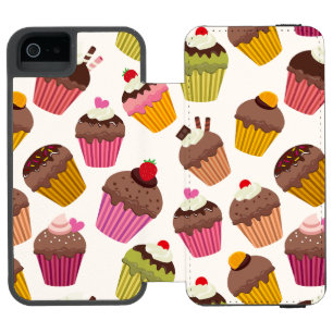 Cupcake Pattern, Muffin Pattern, Chocolate, Hearts iPhone SE/5/5s Wallet Case