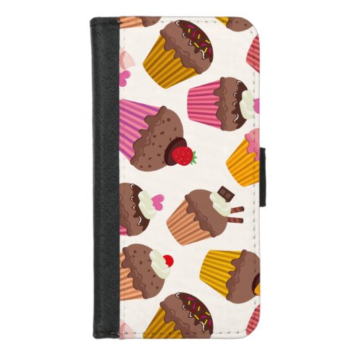 Cupcake Pattern Muffin Pattern Chocolate Hearts iPhone 87 Wallet Case