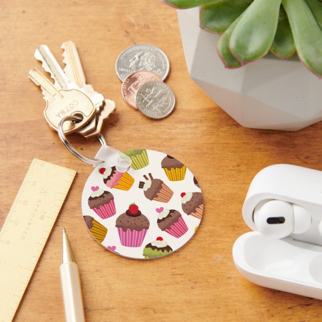 Cupcake Pattern, Muffin Pattern, Chocolate, Hearts Keychain (Desk)