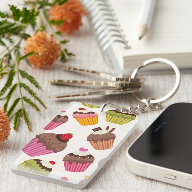 Cupcake Pattern, Muffin Pattern, Chocolate, Hearts Keychain (Front Right)