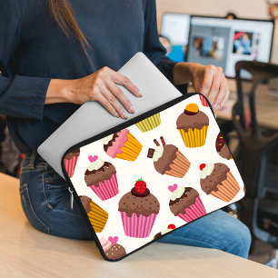 Cupcake Pattern, Muffin Pattern, Chocolate, Hearts Laptop Sleeve