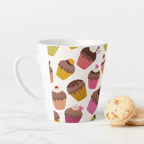 Cupcake Pattern Muffin Pattern Chocolate Hearts Latte Mug