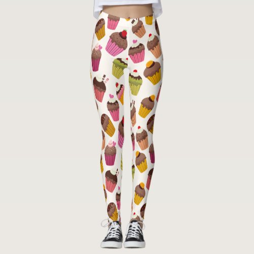 Cupcake Pattern Muffin Pattern Chocolate Hearts Leggings