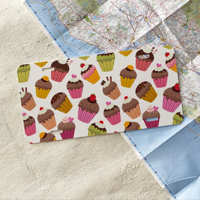 Cupcake Pattern, Muffin Pattern, Chocolate, Hearts License Plate (In Situ)