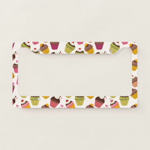 Cupcake Pattern Muffin Pattern Chocolate Hearts License Plate Frame