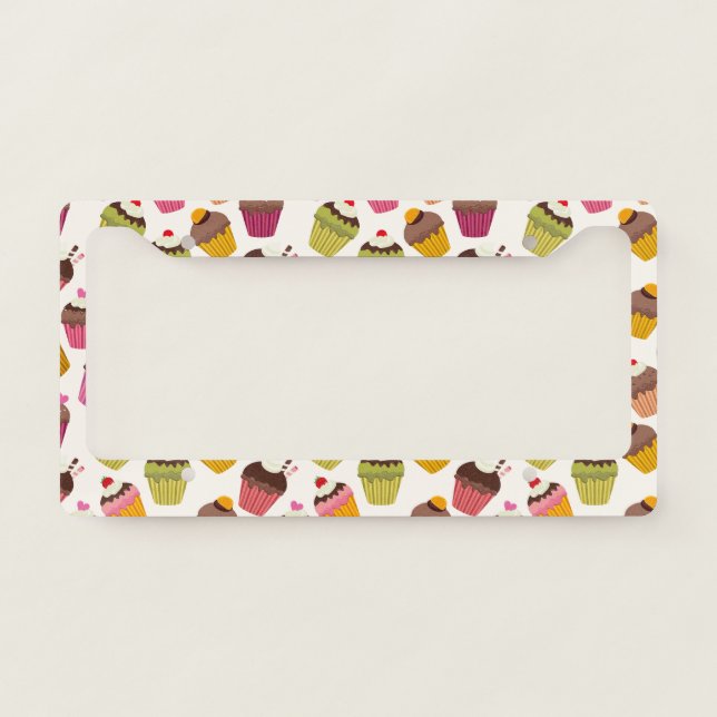 Cupcake Pattern, Muffin Pattern, Chocolate, Hearts License Plate Frame (Front)