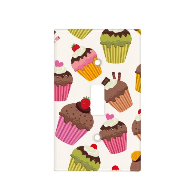 Cupcake Pattern, Muffin Pattern, Chocolate, Hearts Light Switch Cover (Front)