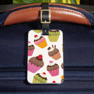 Cupcake Pattern, Muffin Pattern, Chocolate, Hearts Luggage Tag