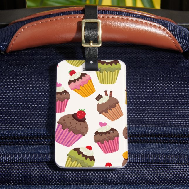 Cupcake Pattern, Muffin Pattern, Chocolate, Hearts Luggage Tag (Front Insitu 2)