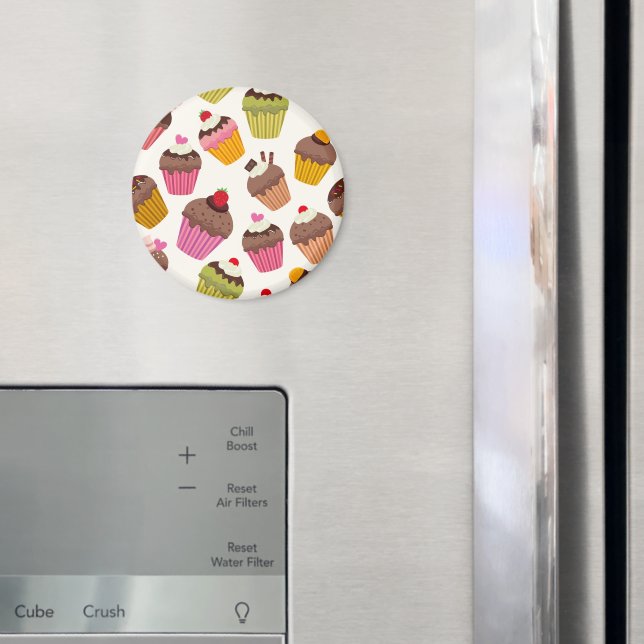 Cupcake Pattern, Muffin Pattern, Chocolate, Hearts Magnet (In Situ (Fridge))