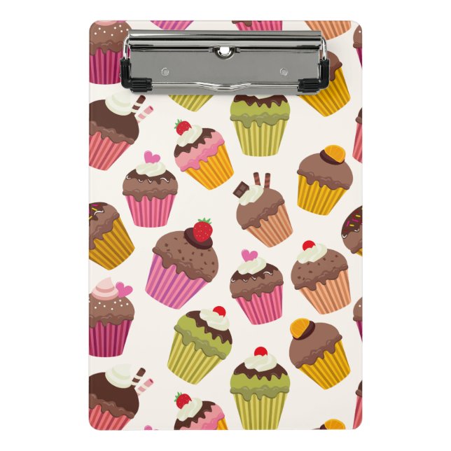 Cupcake Pattern, Muffin Pattern, Chocolate, Hearts Mini Clipboard (Front)