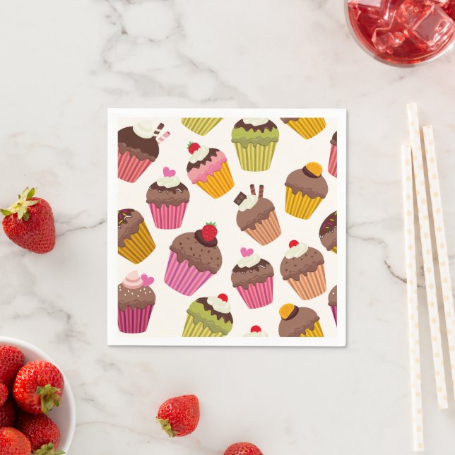 Cupcake Pattern, Muffin Pattern, Chocolate, Hearts Napkins (Insitu)
