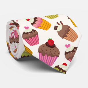Cupcake Pattern, Muffin Pattern, Chocolate, Hearts Neck Tie
