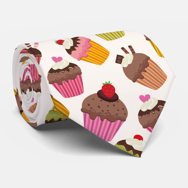 Cupcake Pattern, Muffin Pattern, Chocolate, Hearts Neck Tie (Rolled)