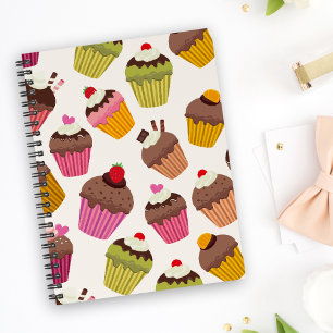 Cupcake Pattern, Muffin Pattern, Chocolate, Hearts Notebook