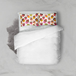 Cupcake Pattern, Muffin Pattern, Chocolate, Hearts Pillow Case