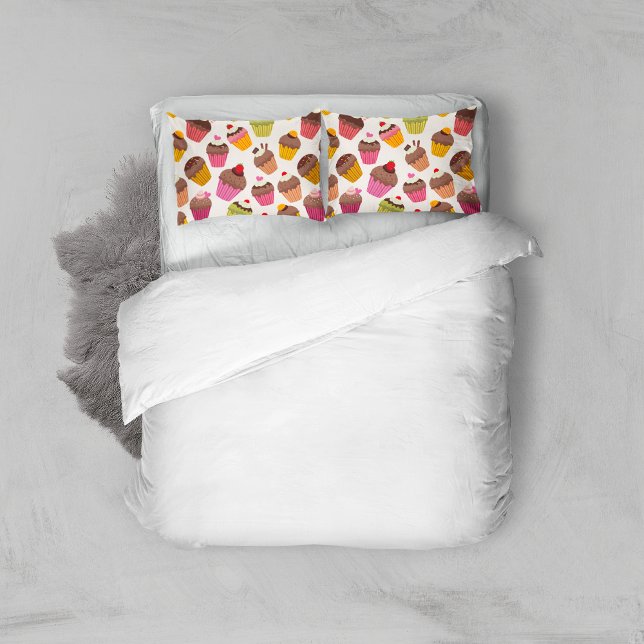 Cupcake Pattern, Muffin Pattern, Chocolate, Hearts Pillow Case (Creator Uploaded)