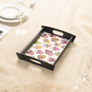Cupcake Pattern, Muffin Pattern, Chocolate, Hearts Serving Tray