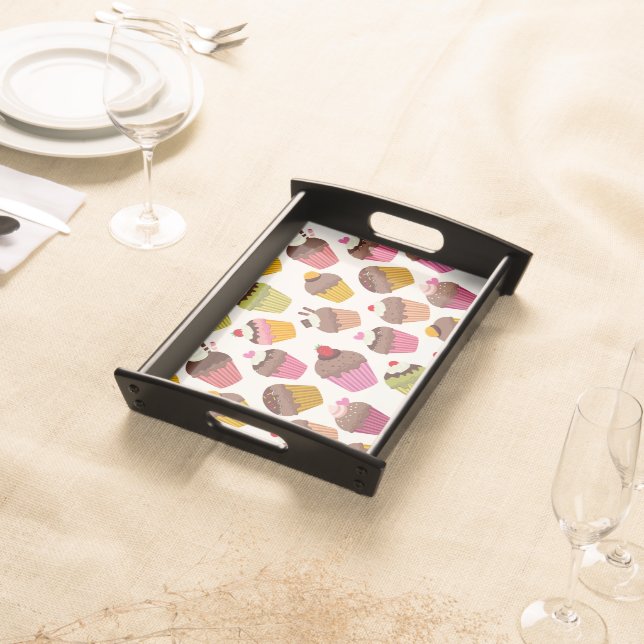 Cupcake Pattern, Muffin Pattern, Chocolate, Hearts Serving Tray (Front)