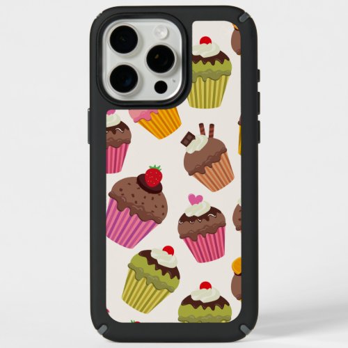 Cupcake Pattern Muffin Pattern Chocolate Hearts iPhone 15 Pro Max Case