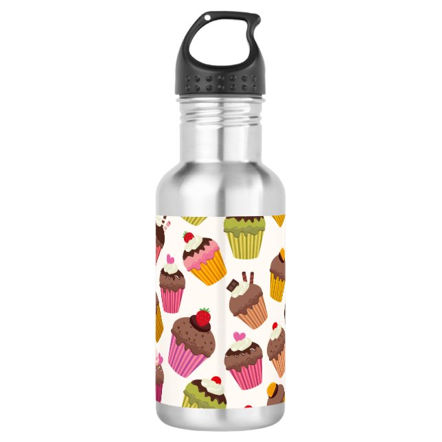 Cupcake Pattern, Muffin Pattern, Chocolate, Hearts Stainless Steel Water Bottle (Front)